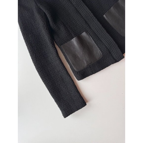 VINCE Black Wool Boucle Knit Lamb Leather Minimalist Collarless Jacket, Size 2 - Picture 6 of 14